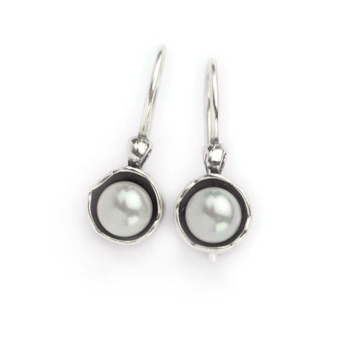 Sterling Silver Round Fresh Water White Pearl Hook Earrings