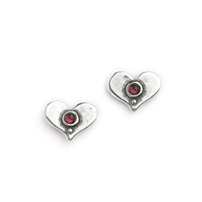 Sterling Silver Red Garnet Gem Stone Small Heart Stud Earrings
