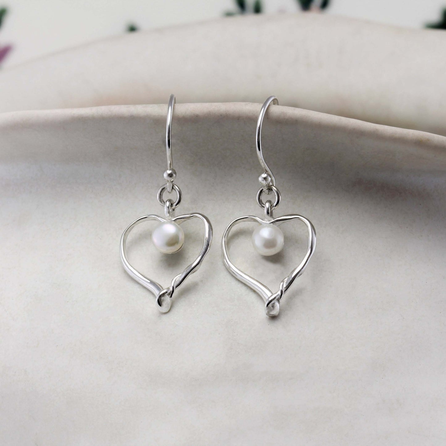 Sterling Silver Freshwater Pearl Heart Earrings