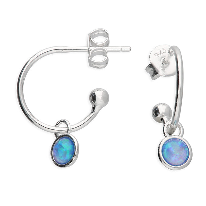 Sterling Silver Small Half Hoop With Opalite Charm Earrings