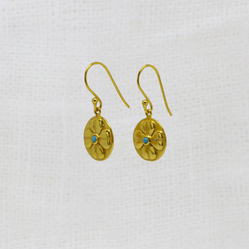 Sterling Silver 18 carat Vermeil Clover & Turquoise Drop Earrings