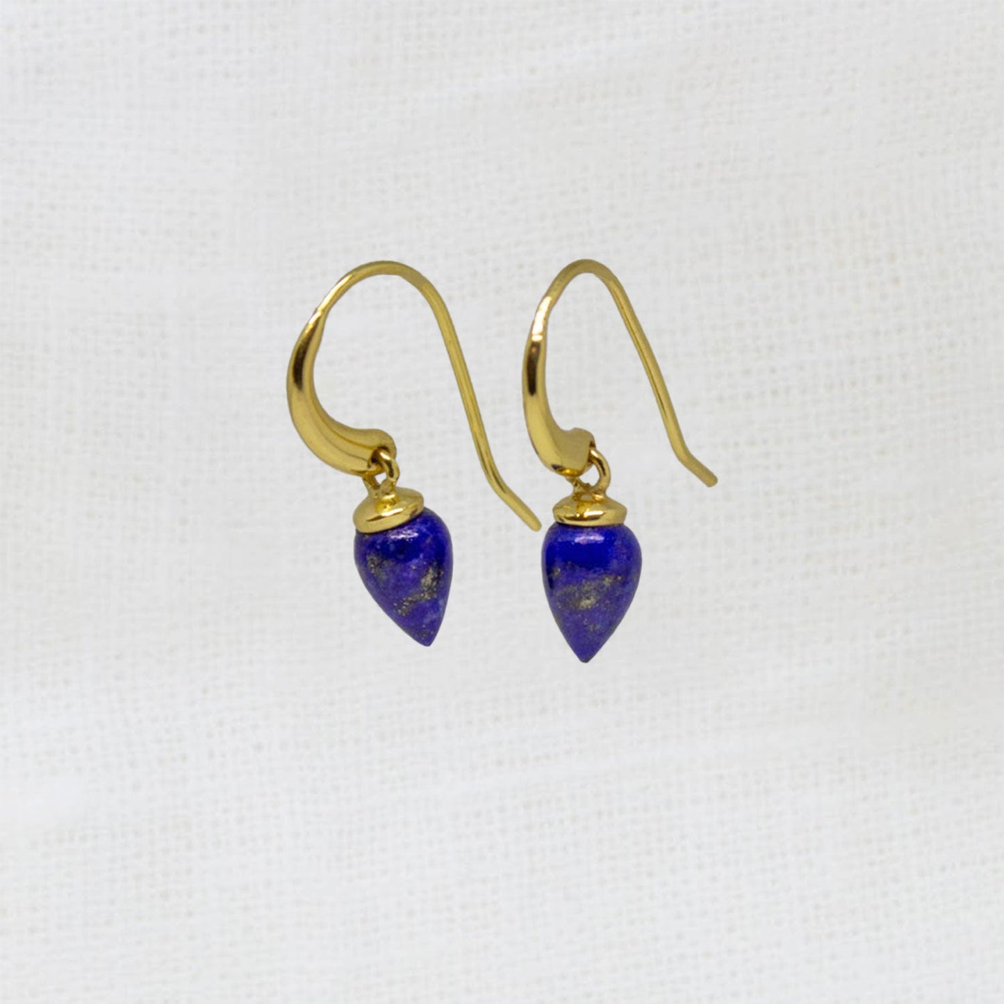 Sterling Silver 18ct Yellow Gold Vermeil & Lapis Lazuli Gem Stone Hook Drop Earrings