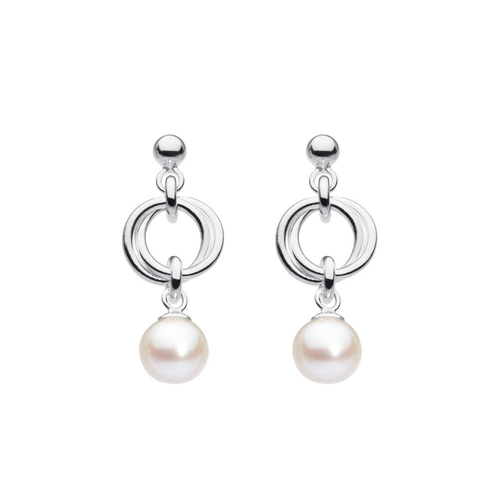 Joli Beau Sterling Silver Dainty Post Round White Pearl Drop Earrings