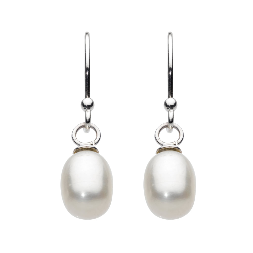 Joli Beau Sterling Silver Fresh Water White Pearl Drop Earrings