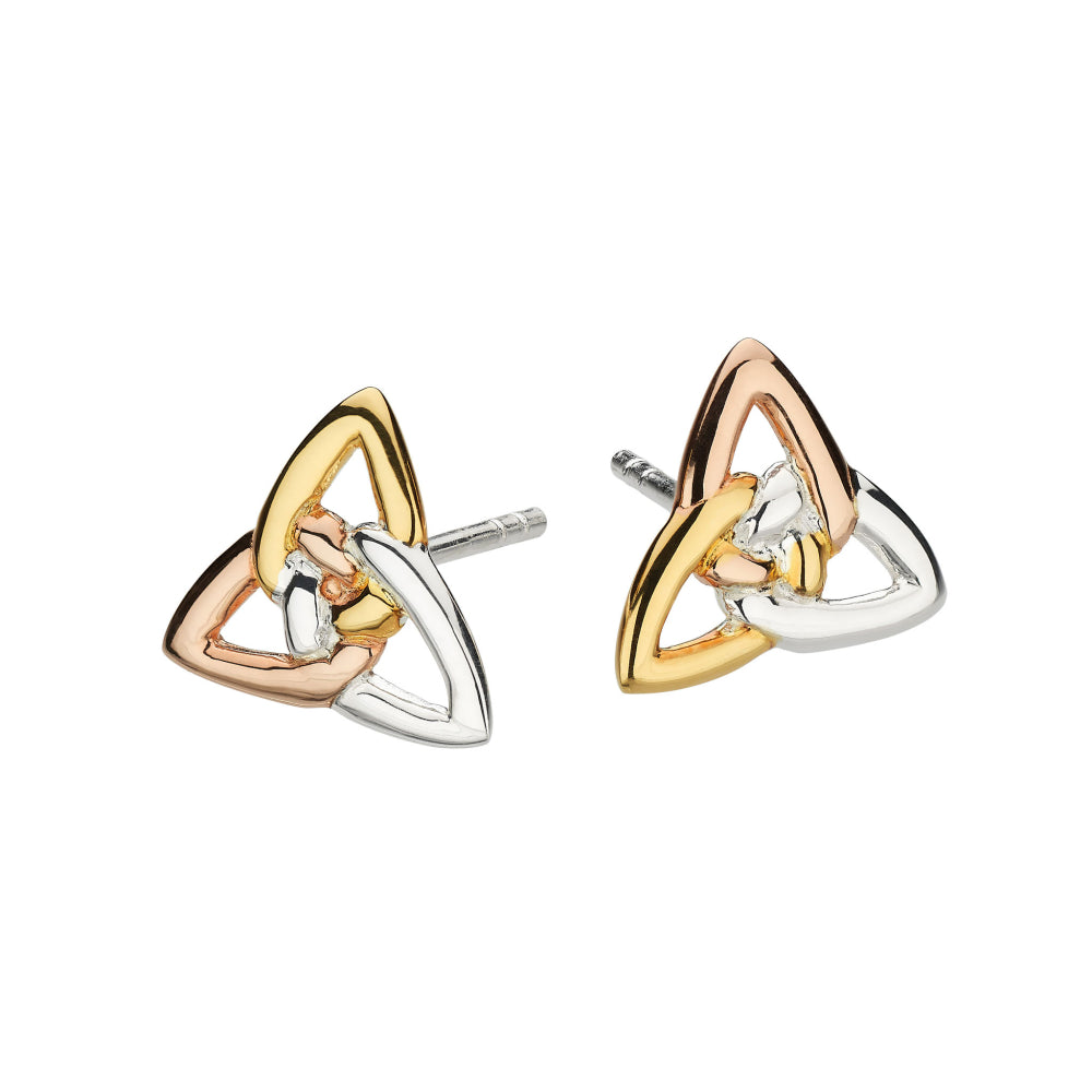 Joli Beau Sterling Silver Trinity Knot Three Colour Gold Studs