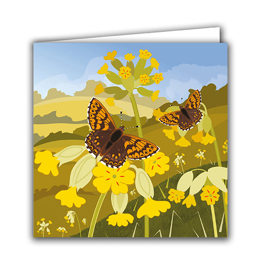 Joli Beau 'Cowslips & Duke Of Burgundy Butterflies' Designed In The UK Blank Printed Greeting Card 🇬🇧