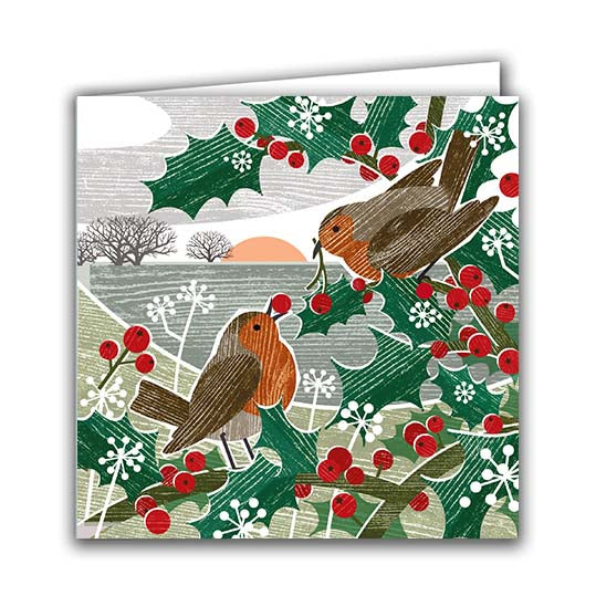 Joli Beau 'Robbins In Holly' Designed In The UK Blank Printed Greeting Cards 🇬🇧