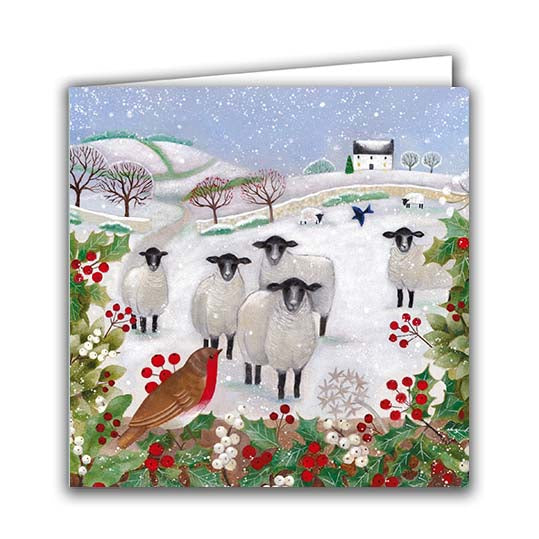 Joli Beau 'Winter Sheep & Robin' Designed In The UK Blank Printed Gift Card UK 🇬🇧