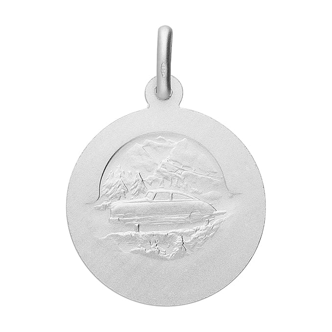 Sterling Silver Round St Christopher With Automobile Design On Back