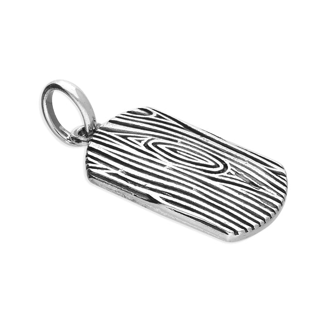 Men's Sterling Silver Oxidised Bark Design Tag Pendant