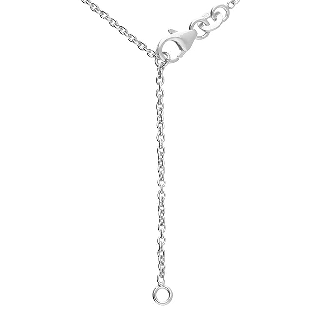 Silver necklace with a lobster clasp on a white background