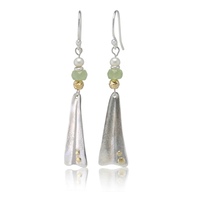 Joli Beau Sterling Silver Prehnite & Pearl Dangle Earrings