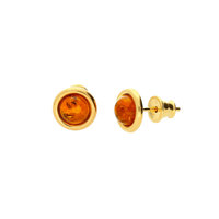 Joli Beau Silver Gold Plated Baltic Cognac Amber Circle Stud Earrings