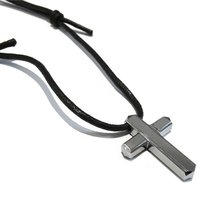 Joli Beau Mens Stainless Steel Cross On A Black Leather Necklace