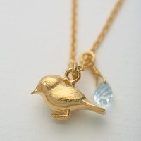 Alex Monroe Silver Gold Plated Warbler & Topaz Briolette Necklace
