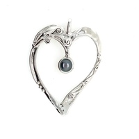 Joli Beau Large Silver Statement Open Heart & Grey Pearl Pendant On a Belcher Chain