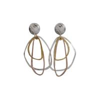 Joli Beau Contemporary Silver Three Colour Open Oval Layered Drop Earrings