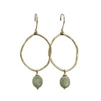 Joli Beau Silver Gold Vermeil Open Oval Drop & Prehnite Stone Drop Earrings