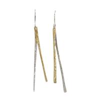 Joli Beau Silver Long  Hammered Gold Vermeil & Silver Stick Drop Earrings