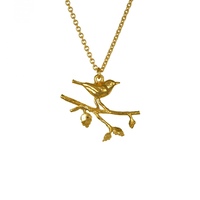 Alex Monroe Silver & 22carat Gold Plate Perched Warbler Bird Necklace
