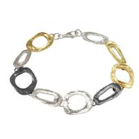 Joli Beau Contemporary Open Mixed Silver Link Three Colour Bracelet