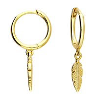 Joli Beau Yellow Gold-Plated Silver Feather Charm On Hinged Huggie Earrings