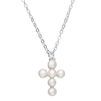 Joli Beau Silver Shell Pearl Cross Necklace