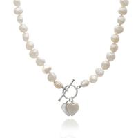 Joli Beau White Baroque Pearl Necklace With Silver & Pearl Heart Attached