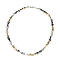 Joli Beau Solid Silver Nugget Gold & Oxidised Necklace