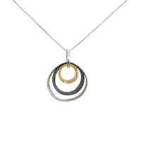 Joli Beau Silver Mixed Gold & Oxidised Round Pendant Necklace