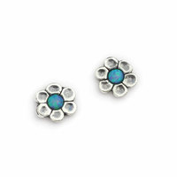 Joli Beau Silver Opalite Flower Stud Earrings