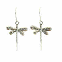 Joli Beau Silver Textured Long Tailed Dragonfly Earrings