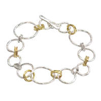 Joli Beau Silver Hammered Circular Silver & Gold Plated T-Bar Bracelet