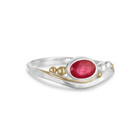 Joli Beau Silver Pink Ruby Ring With Gold Fill Detail