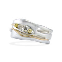 Joli Beau Silver Organic Ring With Gold Fill Detail & Diamond