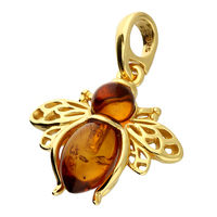 Joli Beau Silver Gold-Plated Cognac Amber Bee Necklace