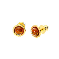 Joli Beau Silver Gold Plated Twisted Round Detailed Baltic Cognac Amber Stud Earrings