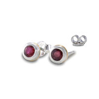 Joli Beau Silver Ruby Studs With Gold Detail