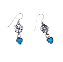 Joli Beau Silver Opalite Flower Heart Drop Earrings
