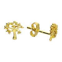 Joli Beau Mini Gold Plated Silver Tree Of Life Stud Earrings