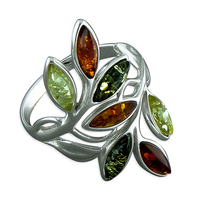 Joli Beau Silver Mixed Leaf Baltic Amber Ring