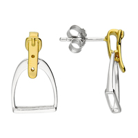 Joli Beau Silver Stirrup Drop & Yellow Gold-Plated Buckle Strap Earrings