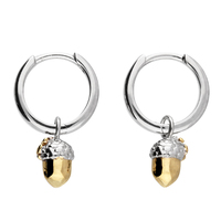 Joli Beau Yellow Gold-Plated Acorn On Silver Hinged Huggie Hoop Earrings