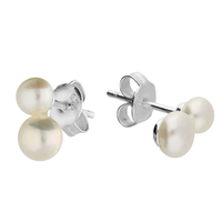 Joli Beau Silver Double 4/5mm Fresh Water Pearl Stud Earrings
