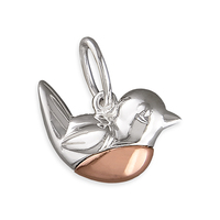 Joli Beau Cute Tiny Silver Robin & Rose Gold-Plated Breast Pendant