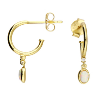 Joli Beau Silver Gold Plated Tiny Oval Opalite Hoop Earrings