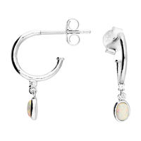 Joli Beau Silver Tiny Oval Opalite Hoop Earrings