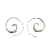 Joli Beau Curved Silver Swirly Push Through Hoop Earrings