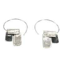 Joli Beau Silver Contemporary Flat Oblong Oxidised Finish Hoop Earrings