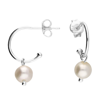 Joli Beau Silver Freshwater Pearl Hoop Earrings